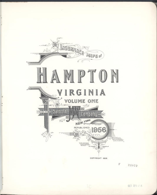 Sanborn Fire Insurance Map from Hampton, Independent Cities, Virginia (1956), Sheet #0001 - Historic Sanborn Fire Insurance Map Print, vintage old map wall art, antique decor, genealogy gift, Virginia Virginia map