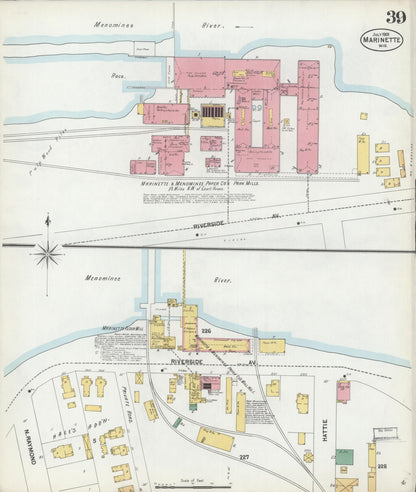 Sanborn Fire Insurance Map from Marinette, Marinette County, Wisconsin (1901), Sheet #0039 - Historic Sanborn Fire Insurance Map Print, vintage old map wall art, antique decor, genealogy gift, Wisconsin Wisconsin map