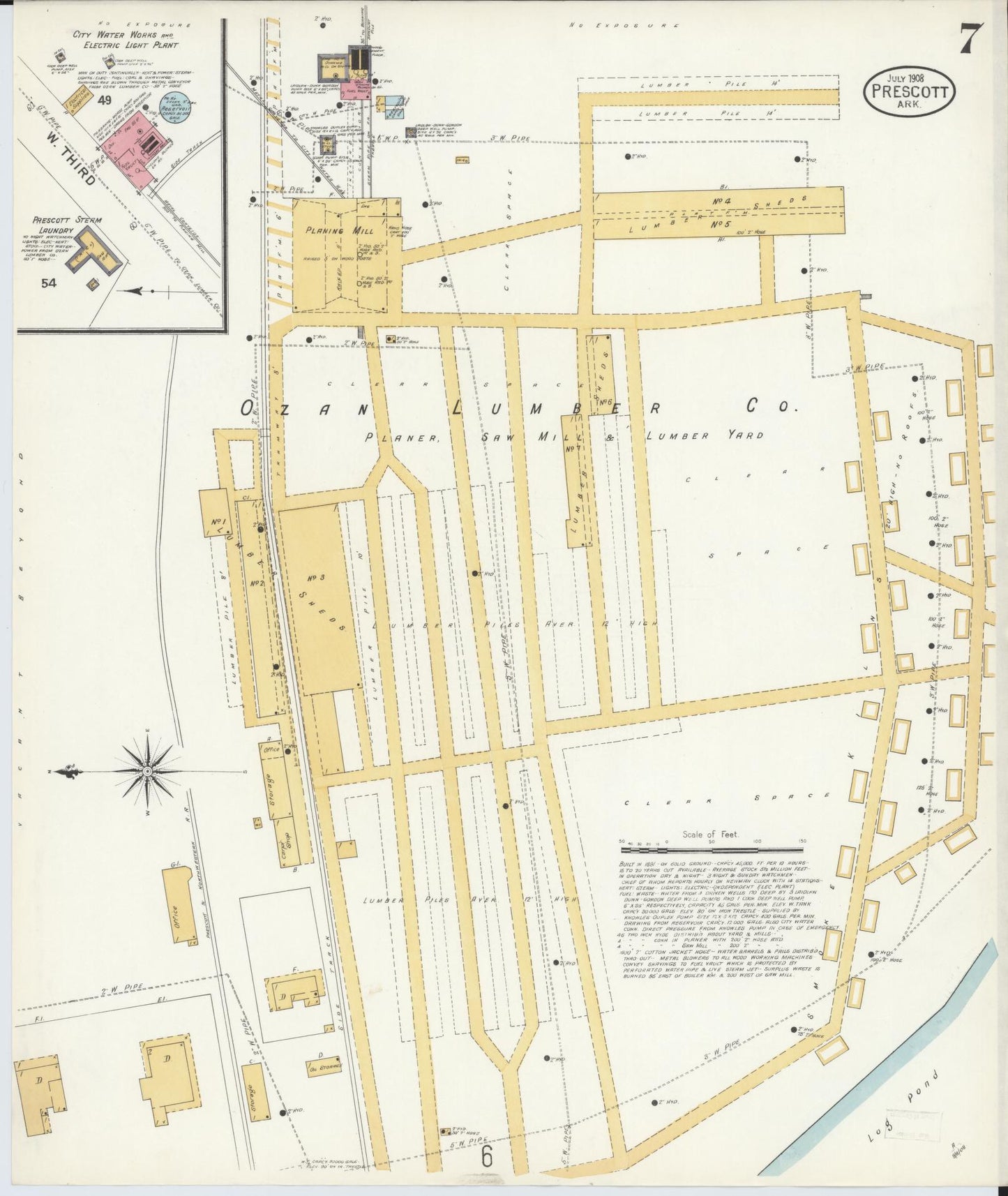 Sanborn Fire Insurance Map from Prescott, Nevada County, Arkansas (1908), Sheet #0007 - Complete Map Set gallery image, historic Sanborn map, vintage wall art, Prescott Nevada