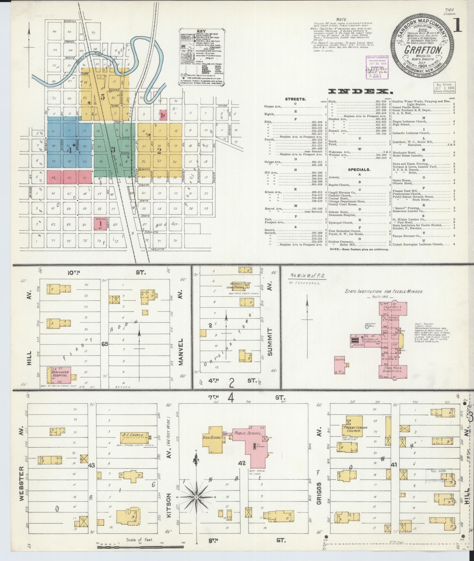 Sanborn Fire Insurance Map from Grafton, Walsh County, North Dakota (1904), Sheet #0001 - Complete Map Set gallery image, historic Sanborn map, vintage wall art, North Dakota North Dakota