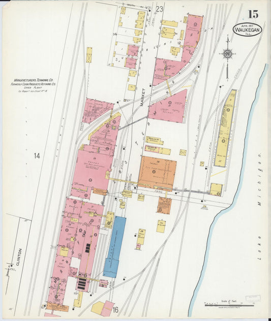 Sanborn Fire Insurance Map from Waukegan, Lake County, Illinois (1917), Sheet #0015 - Historic Sanborn Fire Insurance Map Print, vintage old map wall art, antique decor, genealogy gift, Illinois Illinois map