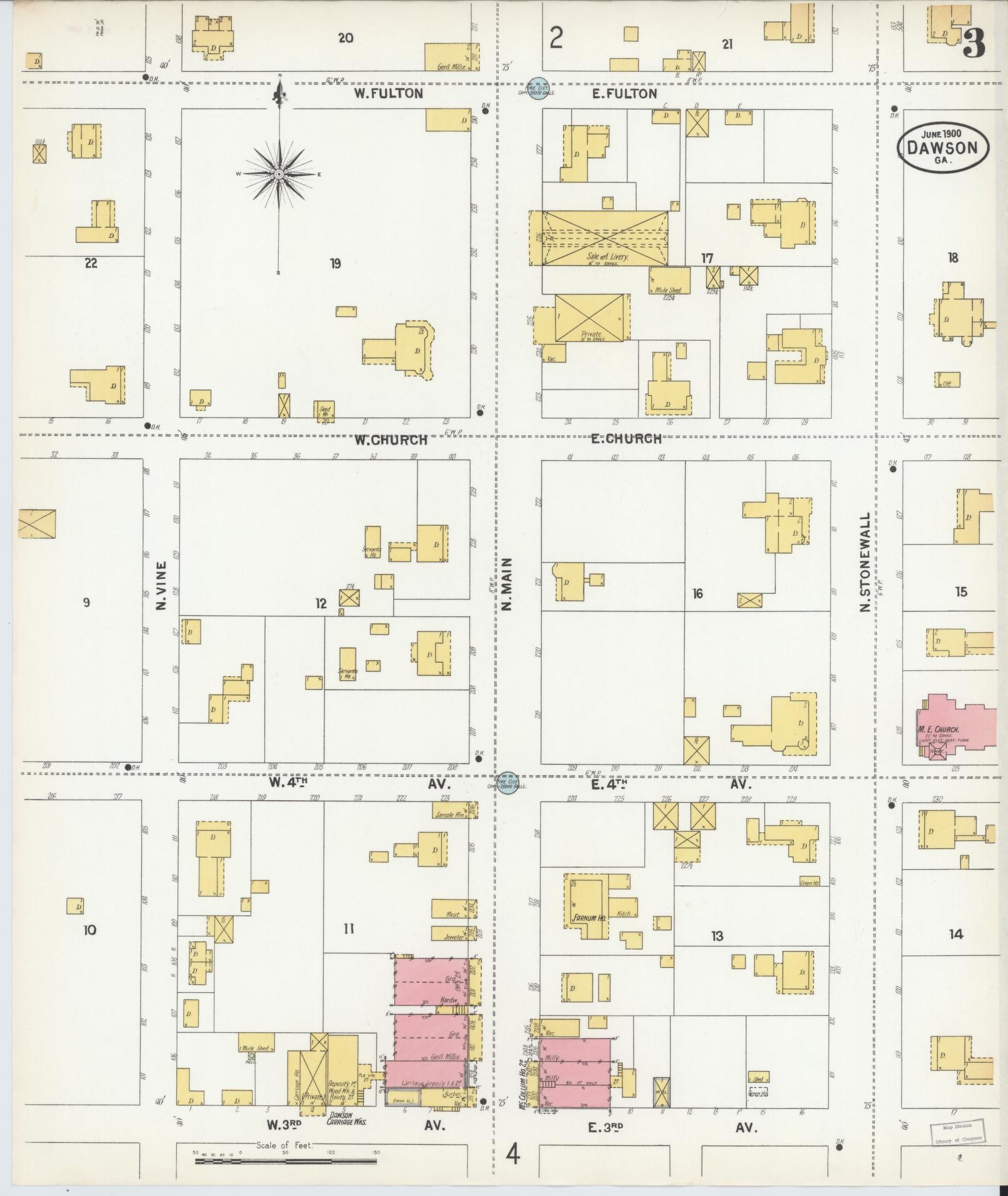 Sanborn Fire Insurance Map from Dawson, Terrell County, Georgia (1900), Sheet #0003 - Historic Sanborn Fire Insurance Map Print, vintage old map wall art, antique decor, genealogy gift, Georgia Georgia map