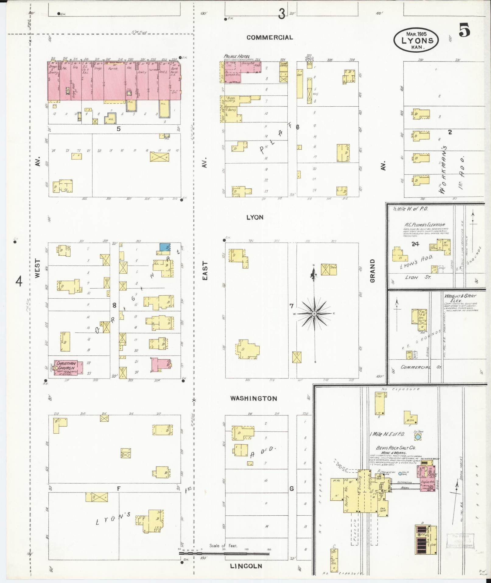 Sanborn Fire Insurance Map from Lyons, Rice County, Kansas (1905), Sheet #0005 - Complete Map Set gallery image, historic Sanborn map, vintage wall art, Kansas Kansas