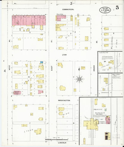 Sanborn Fire Insurance Map from Lyons, Rice County, Kansas (1905), Sheet #0005 - Complete Map Set gallery image, historic Sanborn map, vintage wall art, Kansas Kansas