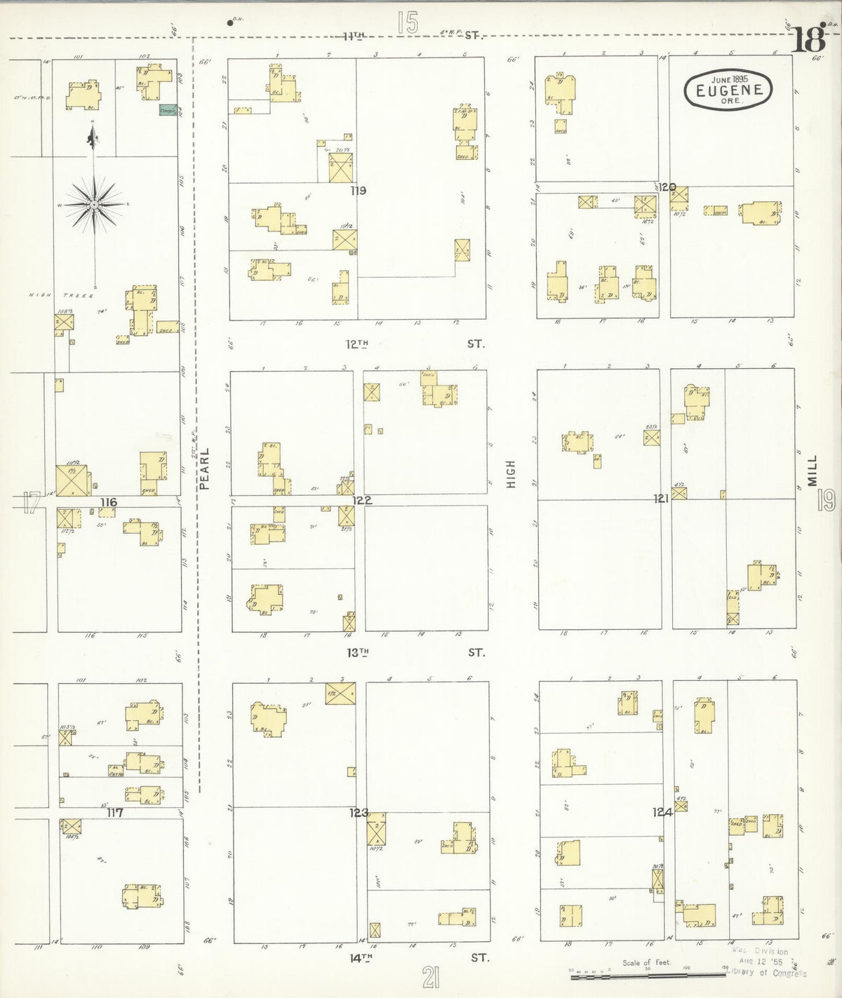 Sanborn Fire Insurance Map from Eugene, Lane County, Oregon (1896), Sheet #0018 - Historic Sanborn Fire Insurance Map Print, vintage old map wall art, antique decor, genealogy gift, Oregon Oregon map
