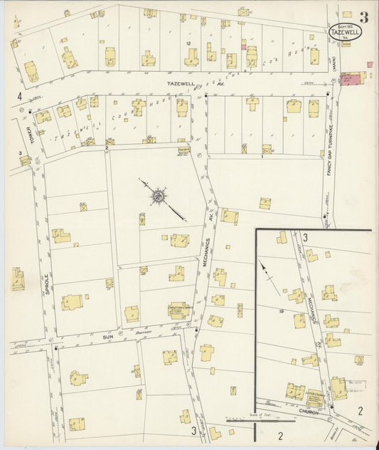 Sanborn Fire Insurance Map from Tazewell, Tazewell County, Virginia (1913), Sheet #0003 - Historic Sanborn Fire Insurance Map Print, vintage old map wall art, antique decor, genealogy gift, Virginia Virginia map