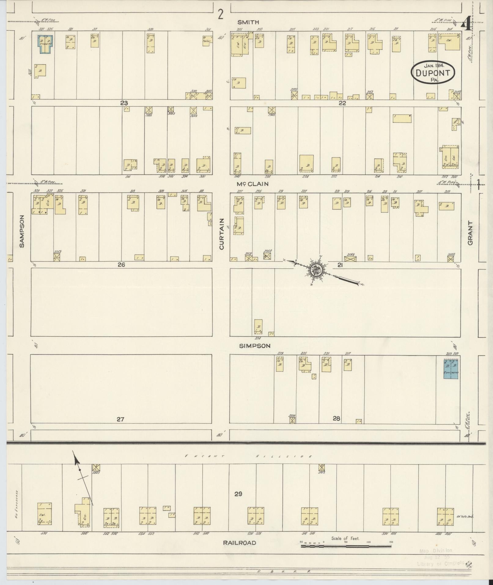 Sanborn Fire Insurance Map from Dupont, Luzerne County, Pennsylvania (1914), Sheet #0004 - Historic Sanborn Fire Insurance Map Print, vintage old map wall art, antique decor, genealogy gift, Pennsylvania Pennsylvania map