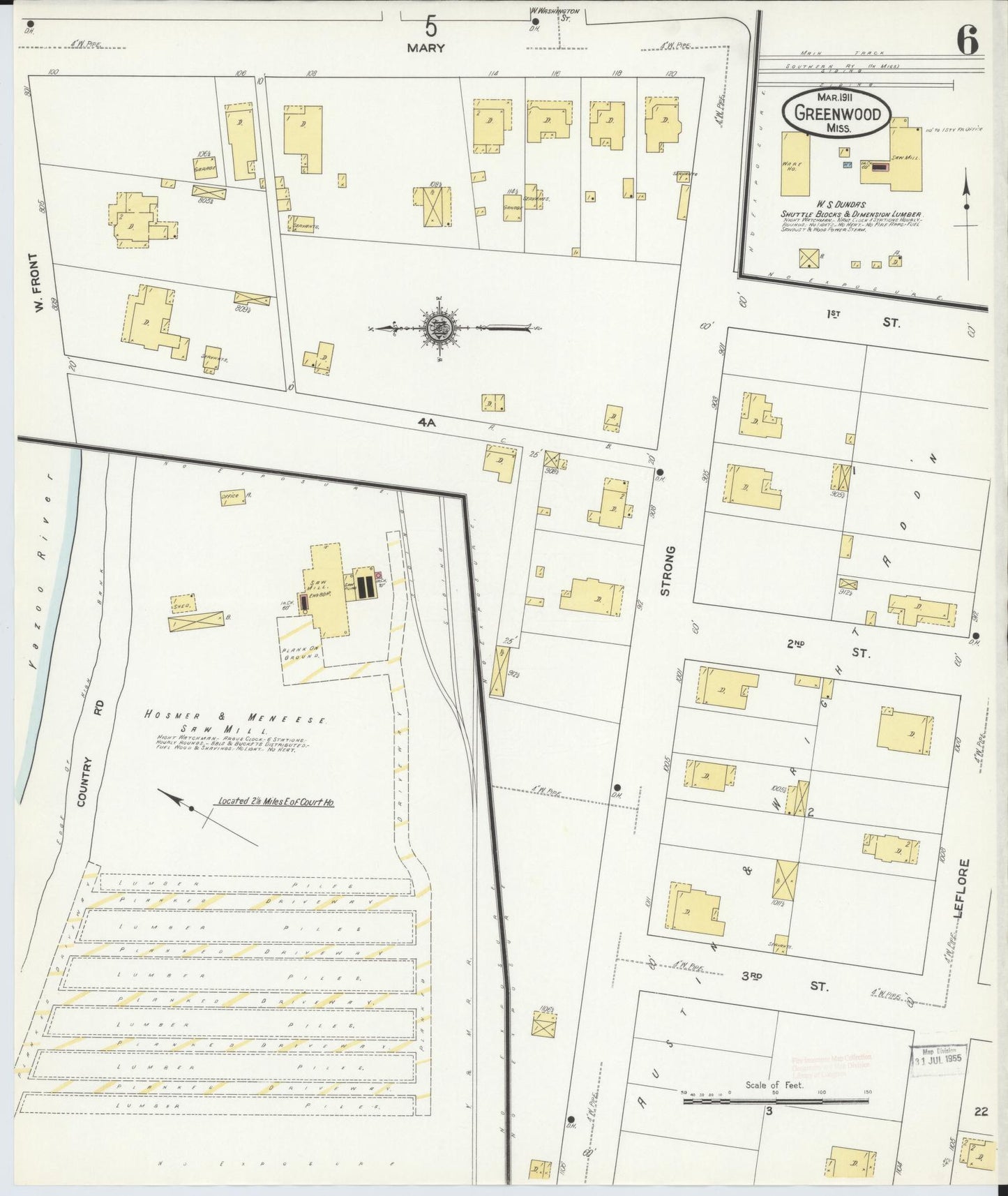 Sanborn Fire Insurance Map from Greenwood, Leflore County, Mississippi (1911), Sheet #0006 - Complete Map Set gallery image, historic Sanborn map, vintage wall art, Mississippi Mississippi