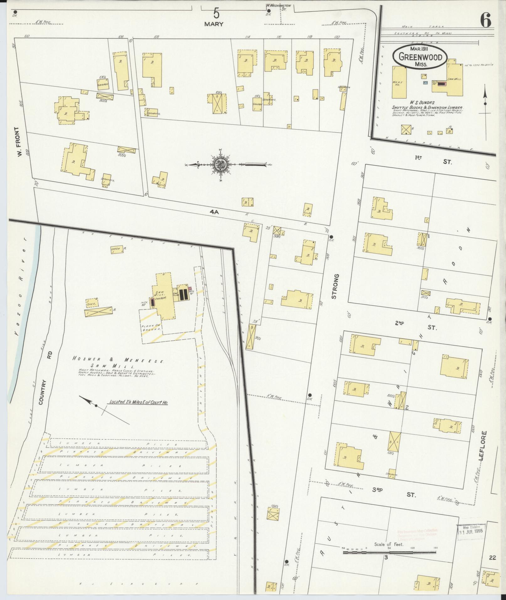 Sanborn Fire Insurance Map from Greenwood, Leflore County, Mississippi (1911), Sheet #0006 - Complete Map Set gallery image, historic Sanborn map, vintage wall art, Mississippi Mississippi