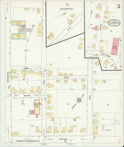 Sanborn Fire Insurance Map from Henderson, Vance County, North Carolina (1912), Sheet #0005 - Complete Map Set gallery image, historic Sanborn map, vintage wall art, North Carolina North Carolina