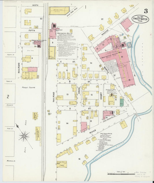 Sanborn Fire Insurance Map from Sweetwater, Monroe County, Tennessee (1907), Sheet #0003 - Historic Sanborn Fire Insurance Map Print, vintage old map wall art, antique decor, genealogy gift, Tennessee Tennessee map