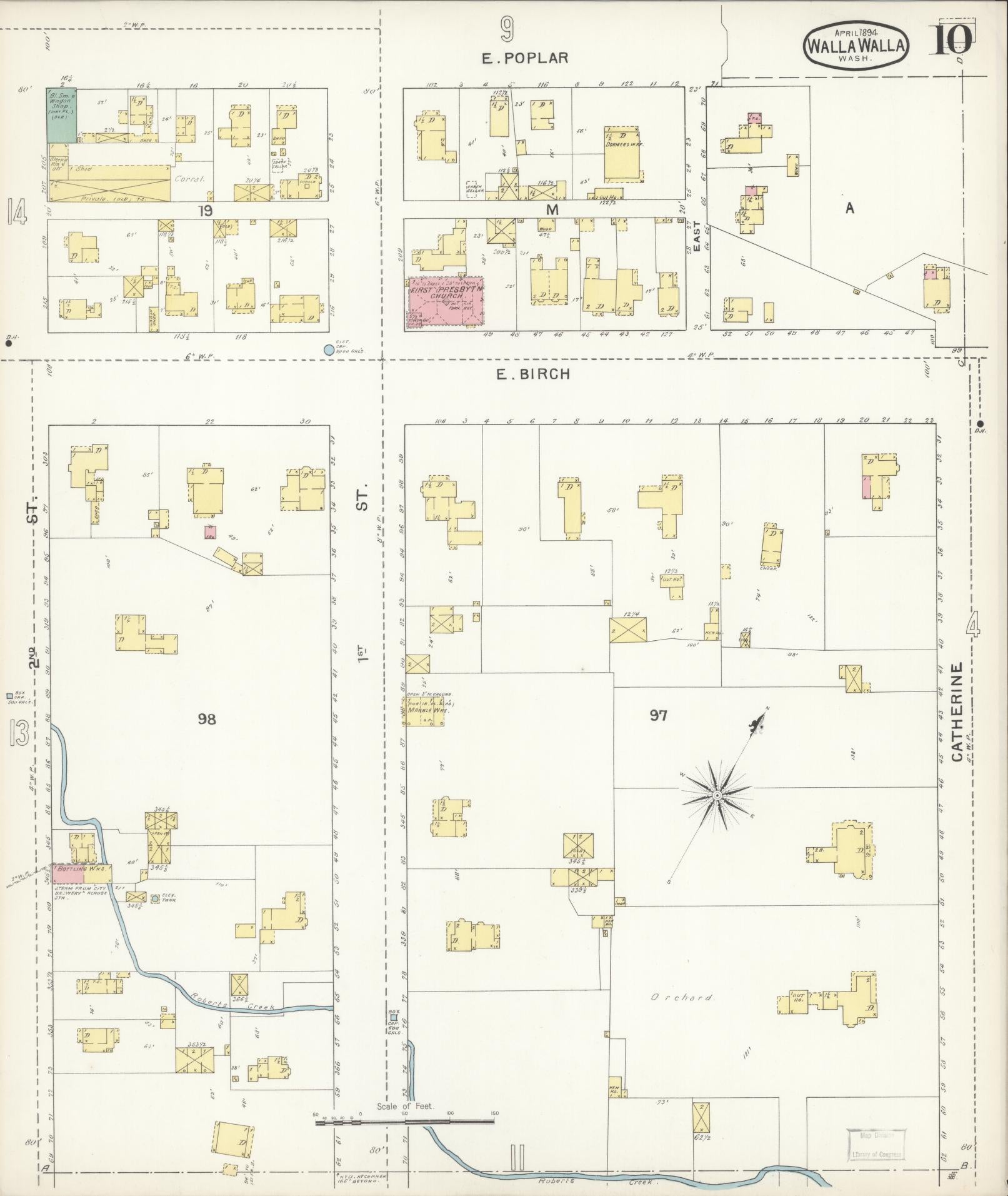 Sanborn Fire Insurance Map from Walla Walla, Walla Walla County, Washington (1894), Sheet #0010 - Complete Map Set gallery image, historic Sanborn map, vintage wall art, Washington Washington