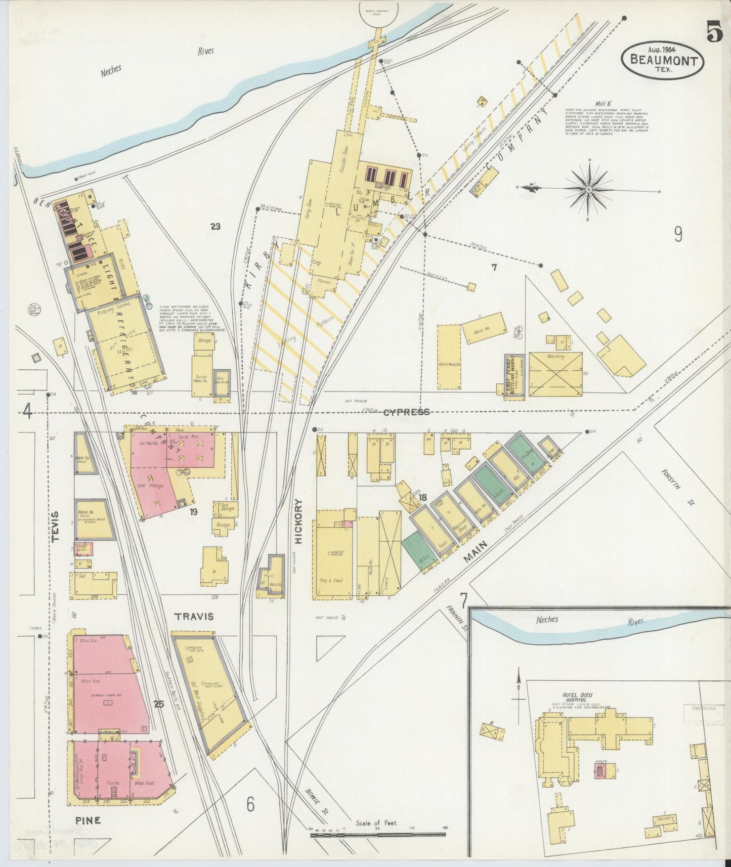 Sanborn Fire Insurance Map from Beaumont, Jefferson County, Texas (1904), Sheet #0005 - Historic Sanborn Fire Insurance Map Print, vintage old map wall art, antique decor, genealogy gift, Texas Texas map