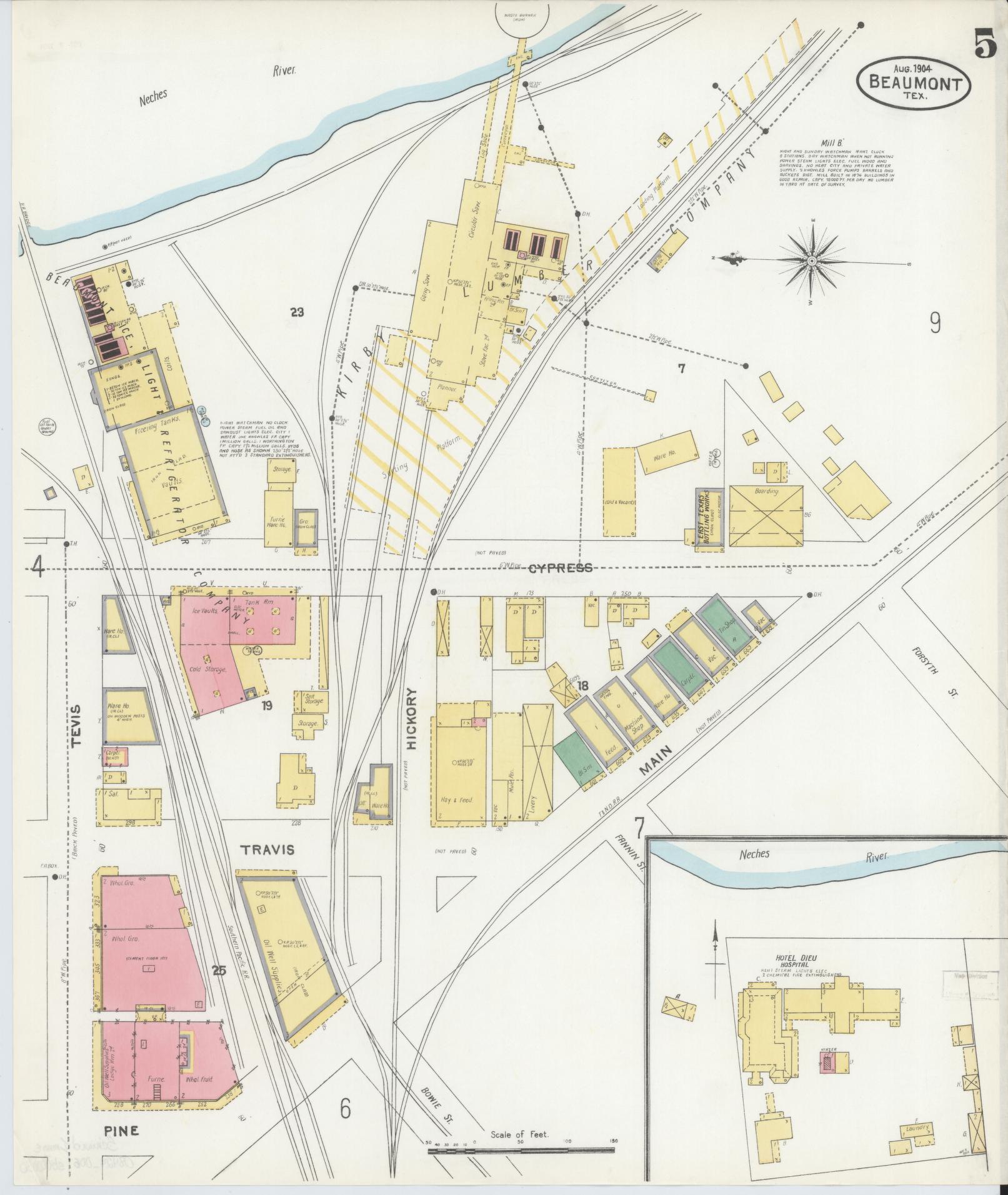 Sanborn Fire Insurance Map from Beaumont, Jefferson County, Texas (1904), Sheet #0005 - Historic Sanborn Fire Insurance Map Print, vintage old map wall art, antique decor, genealogy gift, Texas Texas map