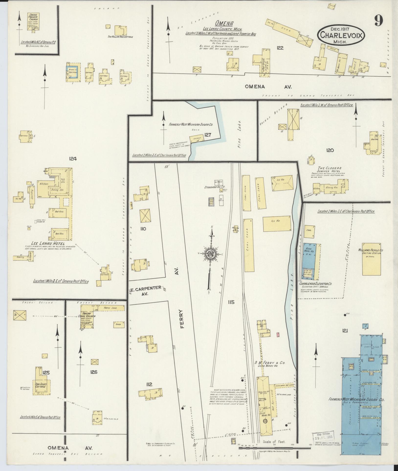 Sanborn Fire Insurance Map from Charlevoix, Charlevoix County, Michigan (1917), Sheet #0009 - Historic Sanborn Fire Insurance Map Print, vintage old map wall art, antique decor, genealogy gift, Michigan Michigan map