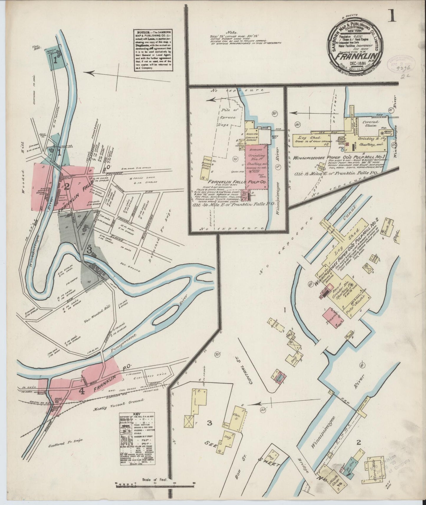 Sanborn Fire Insurance Map from Franklin, Merrimack County, New Hampshire. (1884) – Historic Sanborn Fire Insurance Map Print