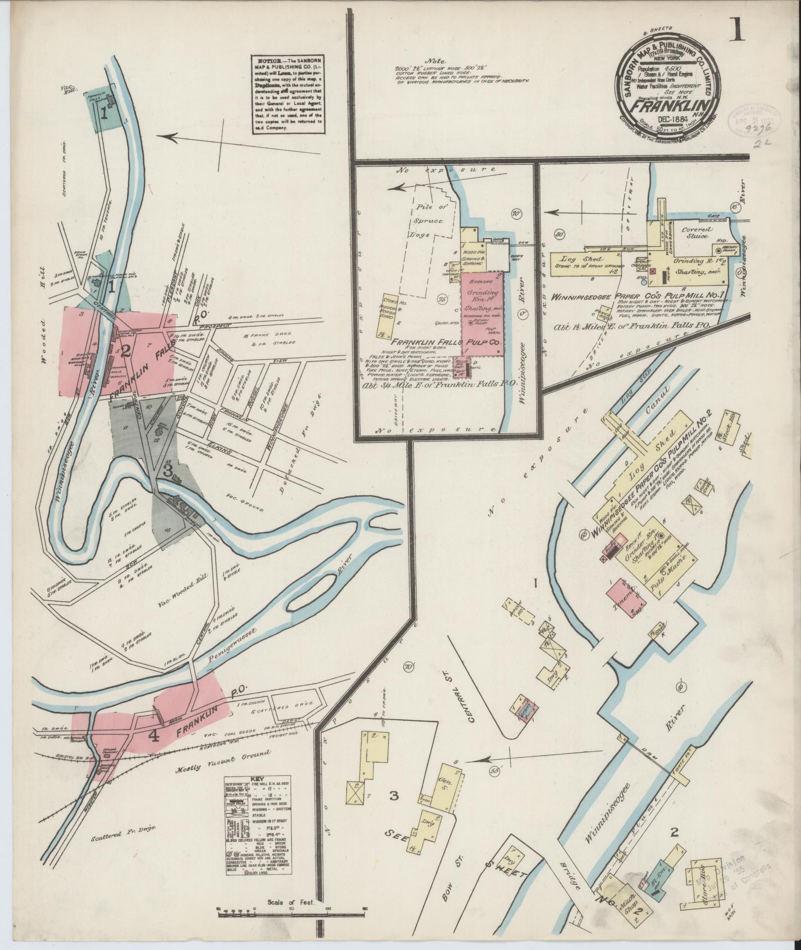 Sanborn Fire Insurance Map from Franklin, Merrimack County, New Hampshire. (1884) – Historic Sanborn Fire Insurance Map Print
