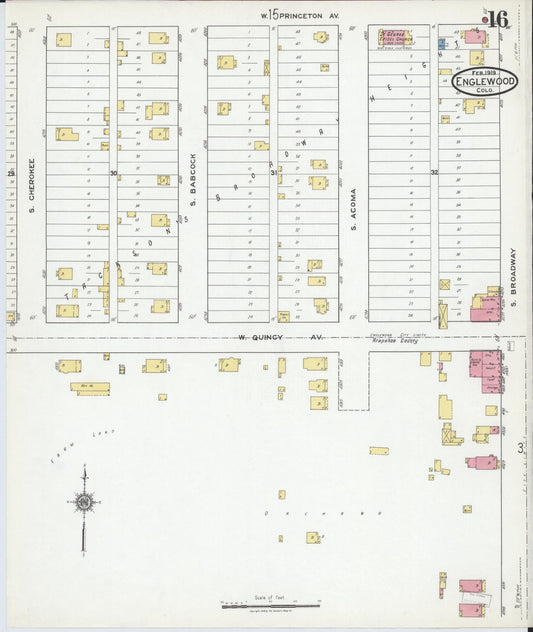 Sanborn Fire Insurance Map from Englewood, Arapahoe County, Colorado (1919), Sheet #0016 - Historic Sanborn Fire Insurance Map Print, vintage old map wall art, antique decor, genealogy gift, Colorado Colorado map