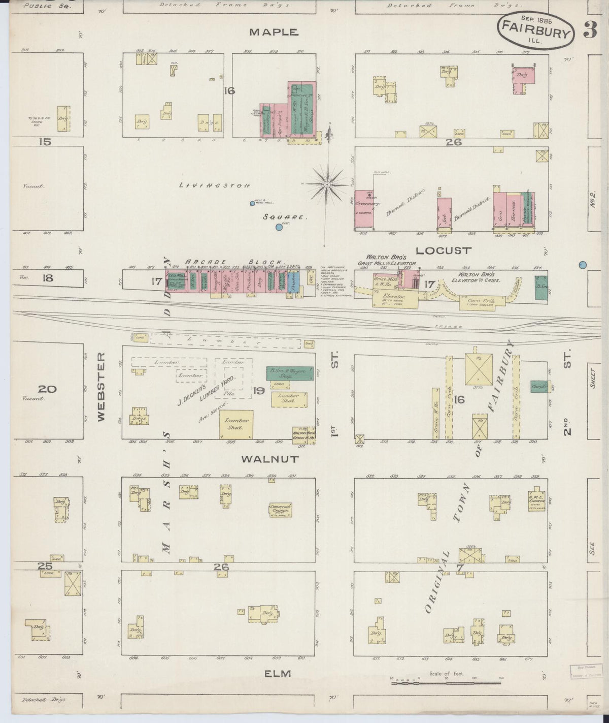 Sanborn Fire Insurance Map from Fairbury, Livingston County, Illinois (1885), Sheet #0003 - Complete Map Set gallery image, historic Sanborn map, vintage wall art, Illinois Illinois