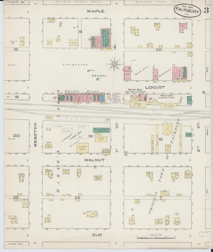Sanborn Fire Insurance Map from Fairbury, Livingston County, Illinois (1885), Sheet #0003 - Complete Map Set gallery image, historic Sanborn map, vintage wall art, Illinois Illinois