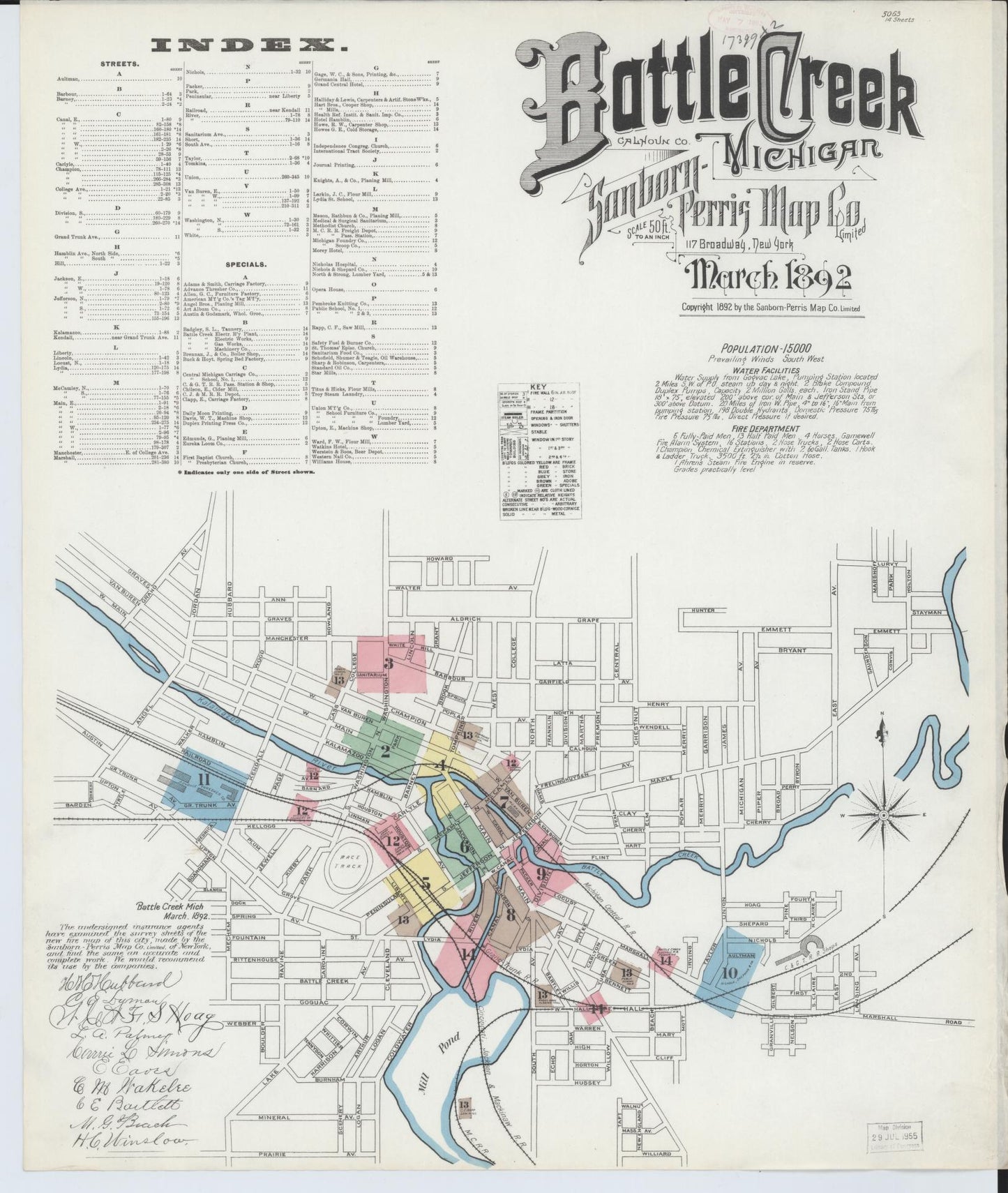 Sanborn Fire Insurance Map from Battle Creek, Calhoun County, Michigan (1892), Sheet #0001 - Complete Map Set gallery image, historic Sanborn map, vintage wall art, Michigan Michigan