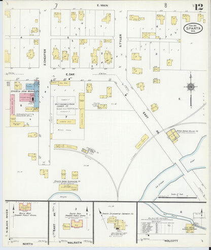 Sanborn Fire Insurance Map from Sparta, Monroe County, Wisconsin (1911), Sheet #0012 - Historic Sanborn Fire Insurance Map Print, vintage old map wall art, antique decor, genealogy gift, Wisconsin Wisconsin map