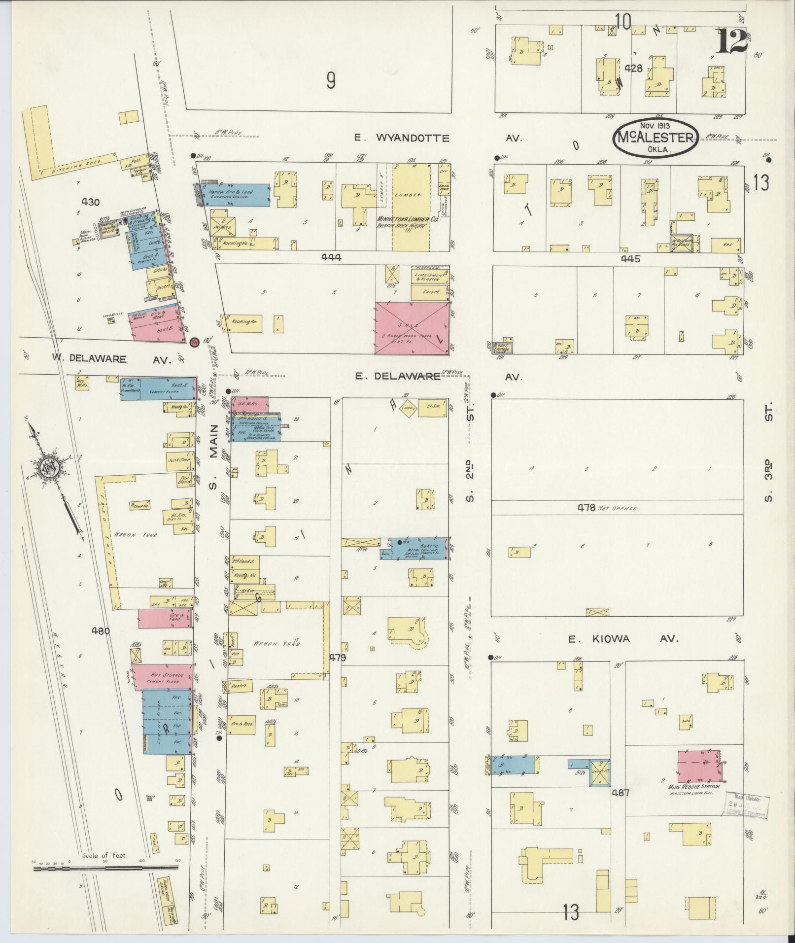 Sanborn Fire Insurance Map from McAlester, Pittsburg County, Oklahoma (1913), Sheet #0012 - Complete Map Set gallery image, historic Sanborn map, vintage wall art, Oklahoma Oklahoma
