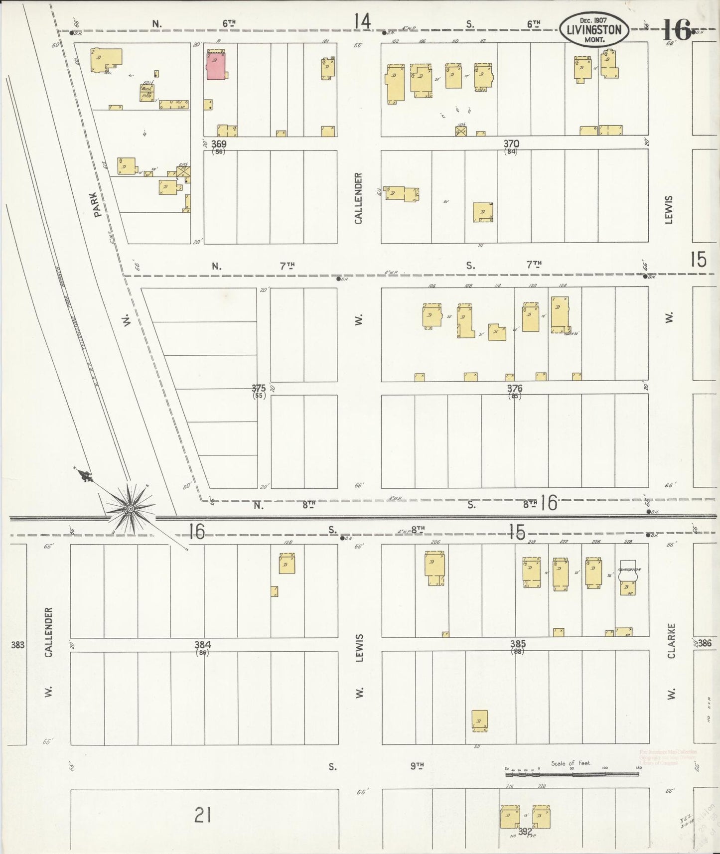 Sanborn Fire Insurance Map from Livingston, Park County, Montana (1907), Sheet #0016 - Complete Map Set gallery image, historic Sanborn map, vintage wall art, Montana Montana