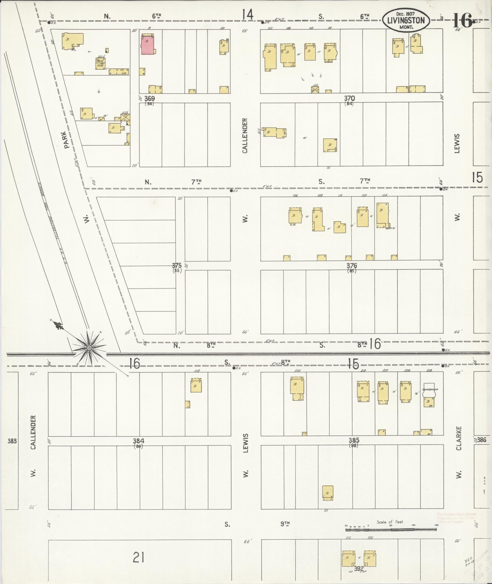 Sanborn Fire Insurance Map from Livingston, Park County, Montana (1907), Sheet #0016 - Complete Map Set gallery image, historic Sanborn map, vintage wall art, Montana Montana