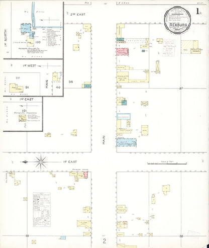 Sanborn Fire Insurance Map from Rexburg, Madison County, Idaho (1900), Sheet #0001 - Complete Map Set gallery image, historic Sanborn map, vintage wall art, Idaho Idaho