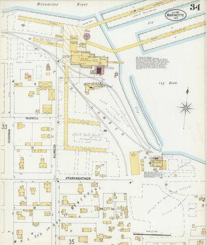Sanborn Fire Insurance Map from Marinette, Marinette County, Wisconsin (1901), Sheet #0034 - Historic Sanborn Fire Insurance Map Print, vintage old map wall art, antique decor, genealogy gift, Wisconsin Wisconsin map
