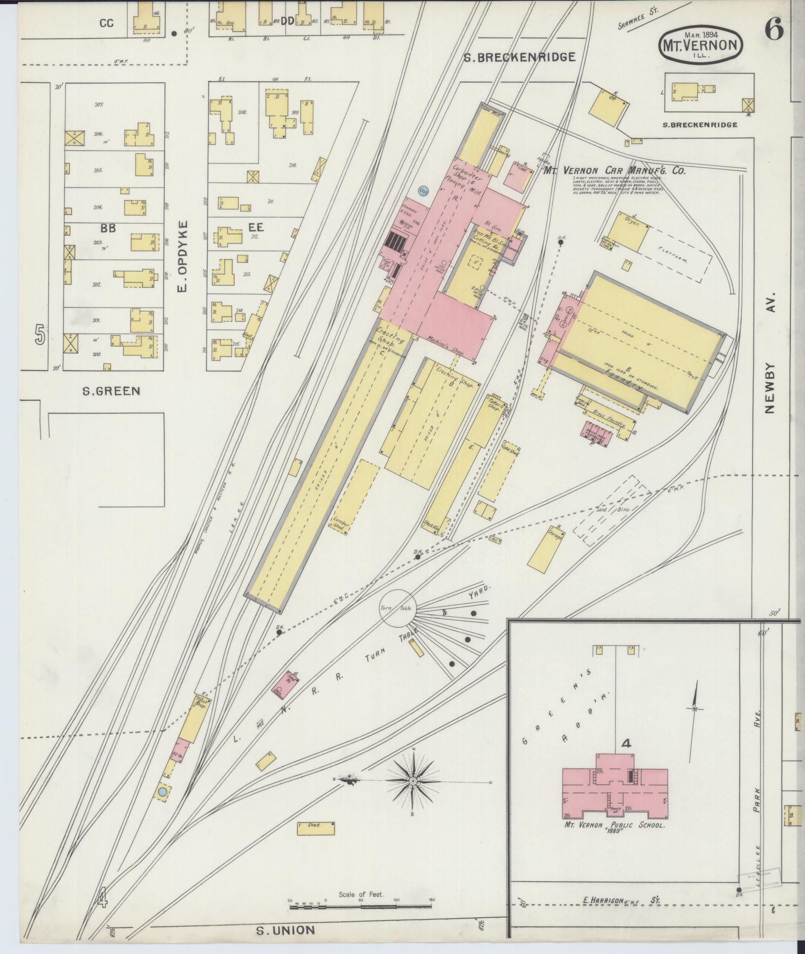 Sanborn Fire Insurance Map from Mount Vernon, Jefferson County, Illinois (1894), Sheet #0006 - Complete Map Set gallery image, historic Sanborn map, vintage wall art, Illinois Illinois