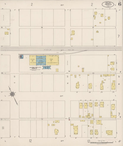 Sanborn Fire Insurance Map from Merced, Merced County, California (1922), Sheet #0006 - Historic Sanborn Fire Insurance Map Print, vintage old map wall art, antique decor, genealogy gift, California California map