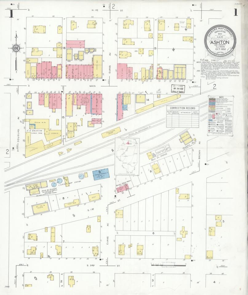 Sanborn Fire Insurance Map from Ashton, Lee County, Illinois. (1932) – Map View