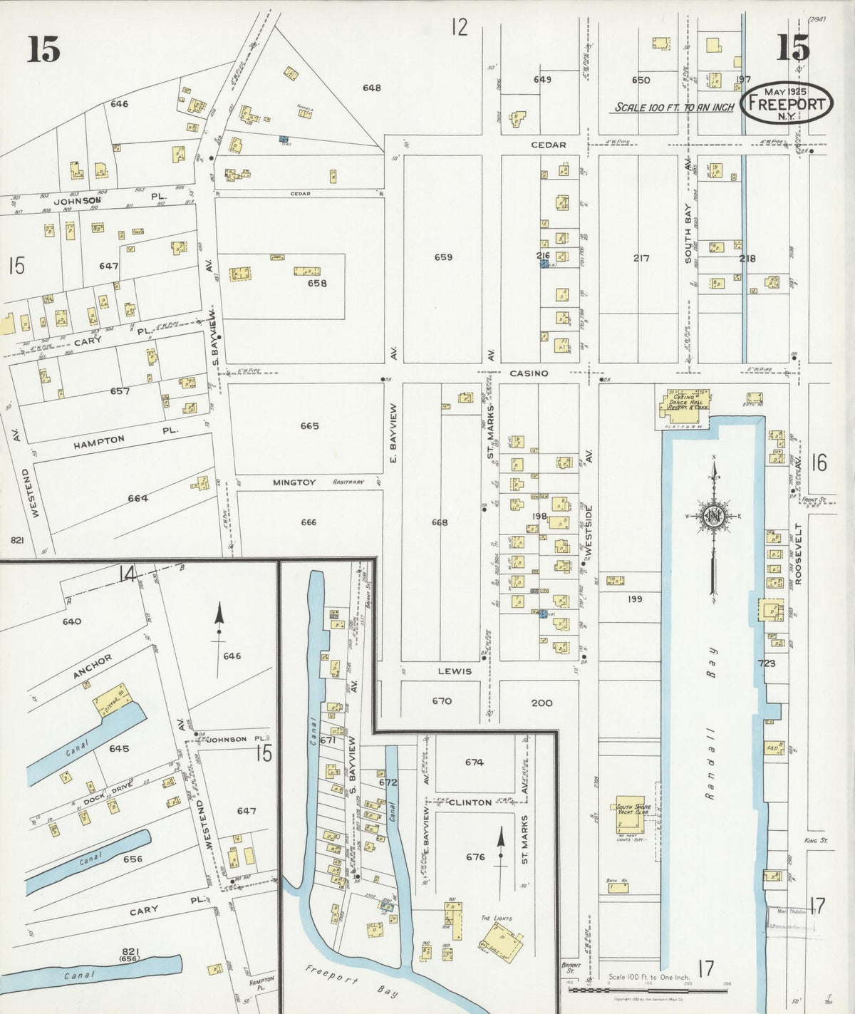 Sanborn Fire Insurance Map from Freeport, Nassau County, New York (1925), Sheet #0015 - Complete Map Set gallery image, historic Sanborn map, vintage wall art, New York New York
