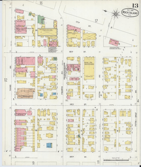 Sanborn Fire Insurance Map from Rock Island, Rock Island County, Illinois (1898), Sheet #0013 - Historic Sanborn Fire Insurance Map Print, vintage old map wall art, antique decor, genealogy gift, Illinois Illinois map
