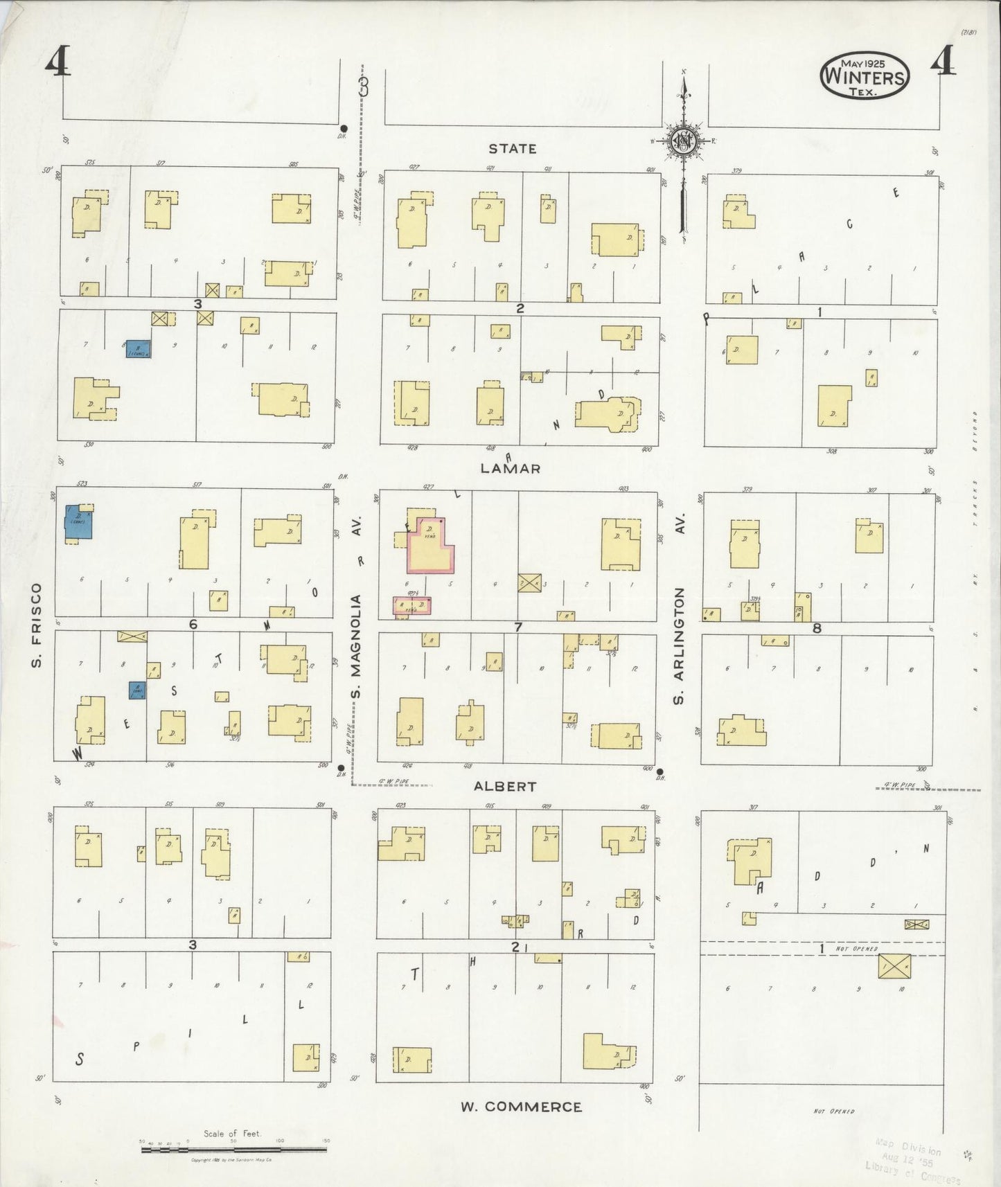 Sanborn Fire Insurance Map from Winters, Runnels County, Texas (1925), Sheet #0004 - Complete Map Set gallery image, historic Sanborn map, vintage wall art, Texas Texas