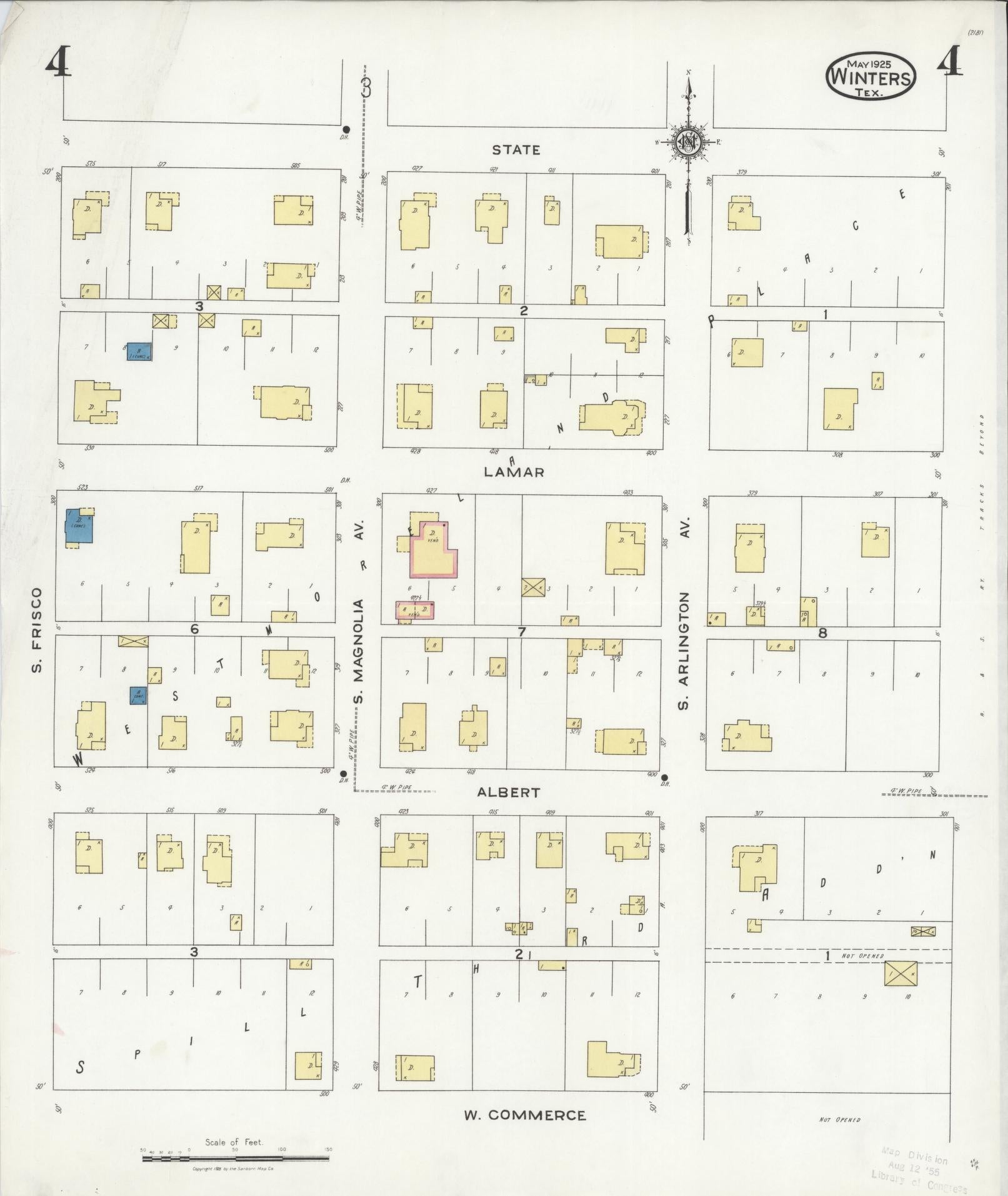 Sanborn Fire Insurance Map from Winters, Runnels County, Texas (1925), Sheet #0004 - Complete Map Set gallery image, historic Sanborn map, vintage wall art, Texas Texas