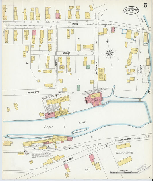 Sanborn Fire Insurance Map from Claremont, Sullivan County, New Hampshire (1904), Sheet #0005 - Historic Sanborn Fire Insurance Map Print, vintage old map wall art, antique decor, genealogy gift, New Hampshire New Hampshire map