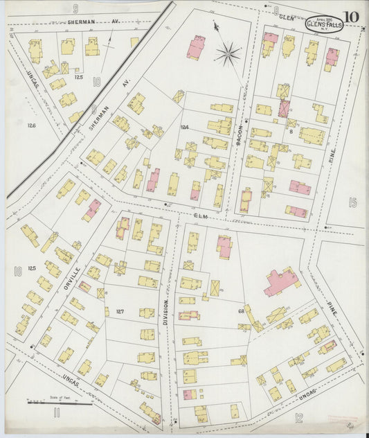 Sanborn Fire Insurance Map from Glens Falls, Warren County, New York (1895), Sheet #0010 - Historic Sanborn Fire Insurance Map Print, vintage old map wall art, antique decor, genealogy gift, New York New York map