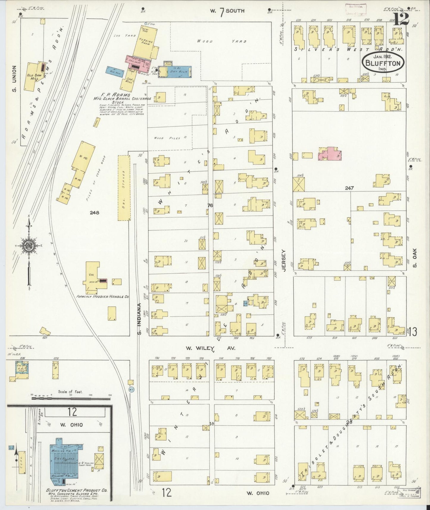 Sanborn Fire Insurance Map from Bluffton, Wells County, Indiana (1912), Sheet #0012 - Complete Map Set gallery image, historic Sanborn map, vintage wall art, Indiana Indiana