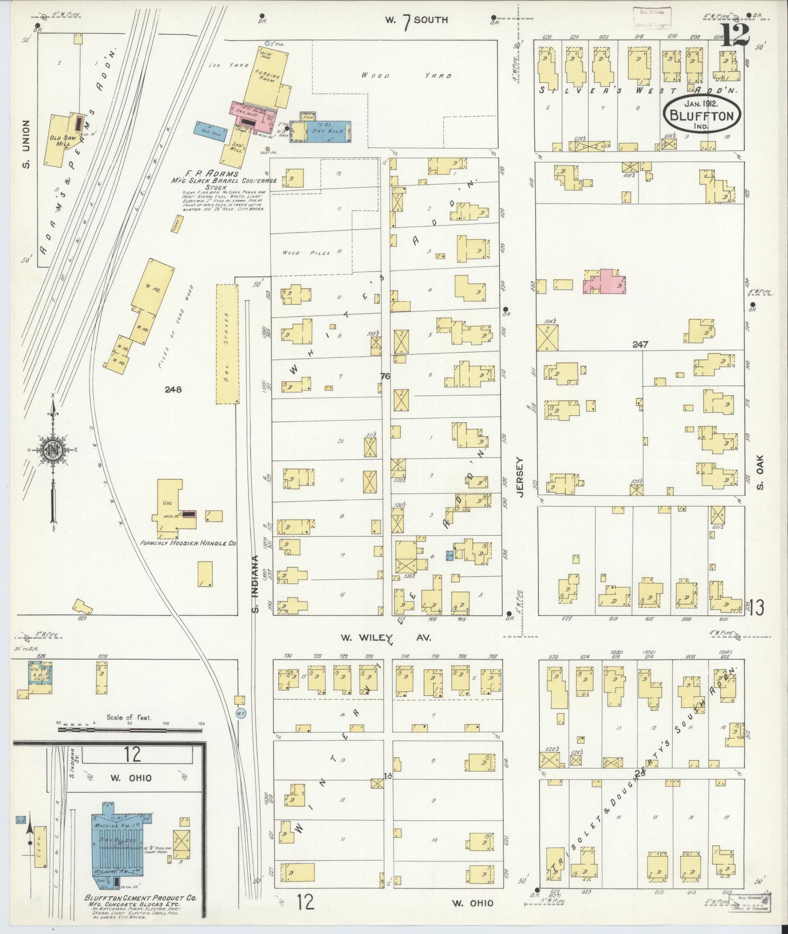 Sanborn Fire Insurance Map from Bluffton, Wells County, Indiana (1912), Sheet #0012 - Complete Map Set gallery image, historic Sanborn map, vintage wall art, Indiana Indiana