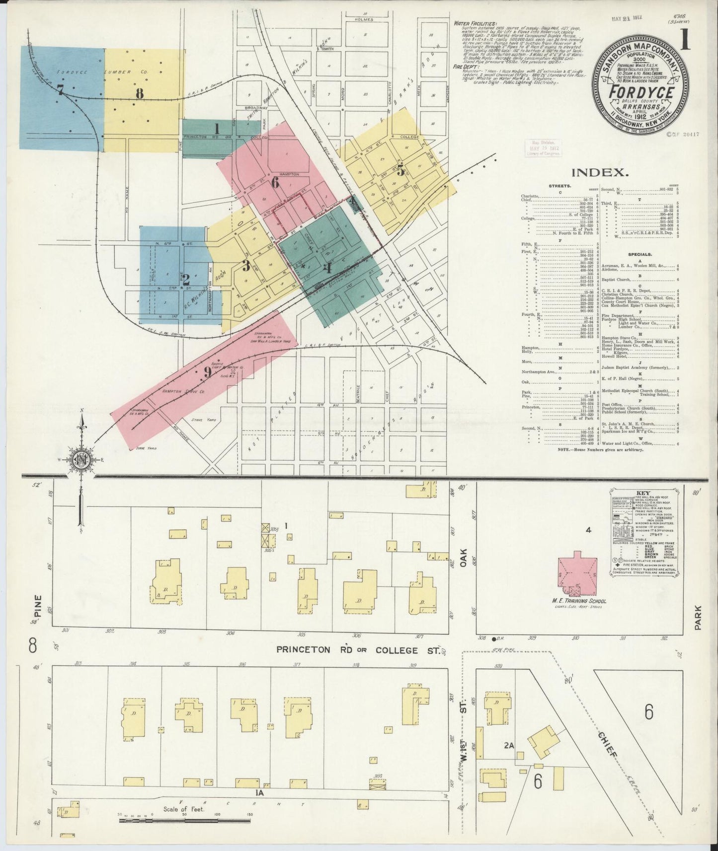 Sanborn Fire Insurance Map from Fordyce, Dallas County, Arkansas (1912), Sheet #0001 - Historic Sanborn Fire Insurance Map Print, vintage old map wall art, antique decor, genealogy gift, Arkansas Arkansas map