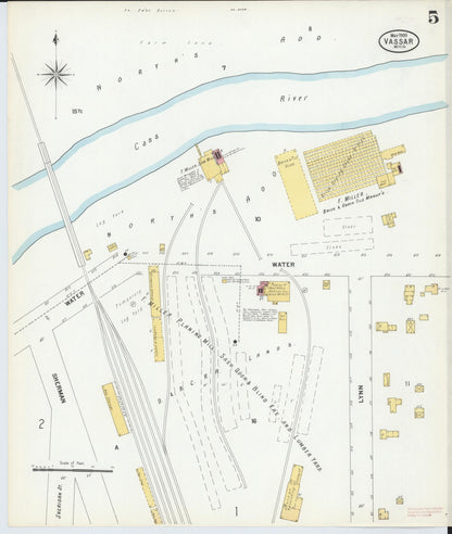 Sanborn Fire Insurance Map from Vassar, Tuscola County, Michigan (1900), Sheet #0005 - Historic Sanborn Fire Insurance Map Print, vintage old map wall art, antique decor, genealogy gift, Michigan Michigan map