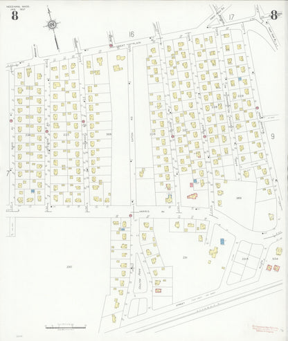 Sanborn Fire Insurance Map from Needham, Norfolk County, Massachusetts (1937), Sheet #0008 - Complete Map Set gallery image, historic Sanborn map, vintage wall art, Massachusetts Massachusetts
