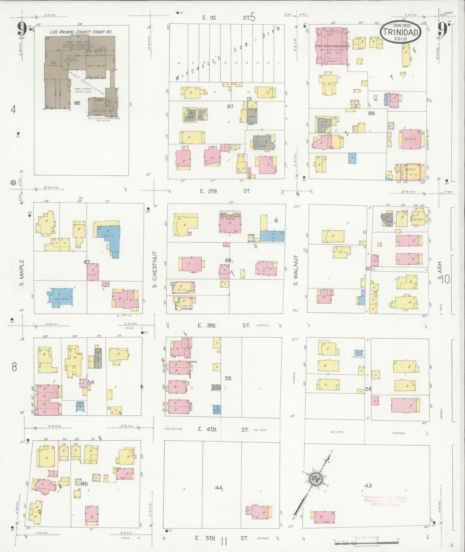 Sanborn Fire Insurance Map from Trinidad, Las Animas County, Colorado (1930), Sheet #0009 - Historic Sanborn Fire Insurance Map Print, vintage old map wall art, antique decor, genealogy gift, Colorado Colorado map