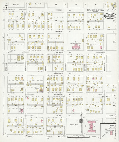 Sanborn Fire Insurance Map from Harlingen, Cameron County, Texas (1925), Sheet #0007 - Complete Map Set gallery image, historic Sanborn map, vintage wall art, Texas Texas