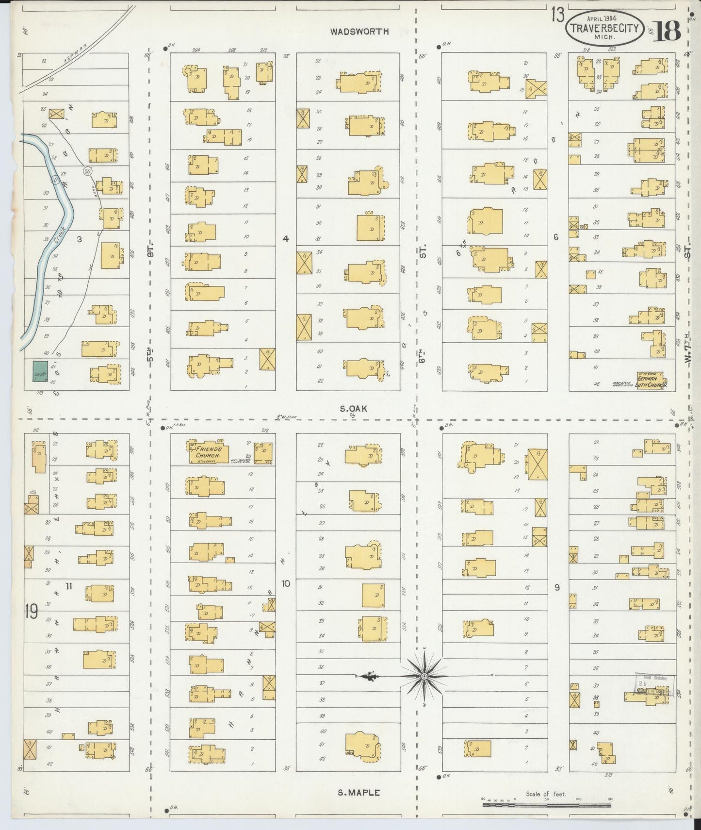 Sanborn Fire Insurance Map from Traverse City, Grand Traverse County, Michigan (1904), Sheet #0018 - Historic Sanborn Fire Insurance Map Print, vintage old map wall art, antique decor, genealogy gift, Michigan Michigan map