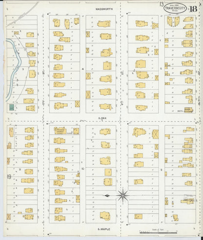 Sanborn Fire Insurance Map from Traverse City, Grand Traverse County, Michigan (1904), Sheet #0018 - Historic Sanborn Fire Insurance Map Print, vintage old map wall art, antique decor, genealogy gift, Michigan Michigan map