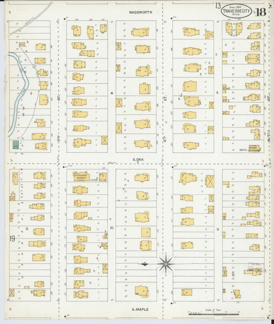 Sanborn Fire Insurance Map from Traverse City, Grand Traverse County, Michigan (1904), Sheet #0018 - Historic Sanborn Fire Insurance Map Print, vintage old map wall art, antique decor, genealogy gift, Michigan Michigan map
